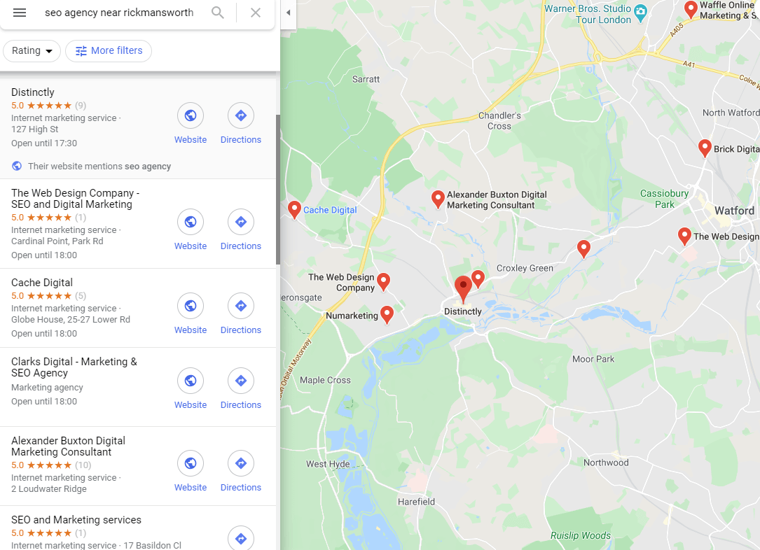 Map showing SEO Agencies near Rickmansworth