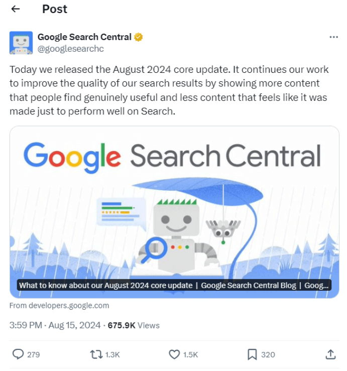 google algorithm update announcement